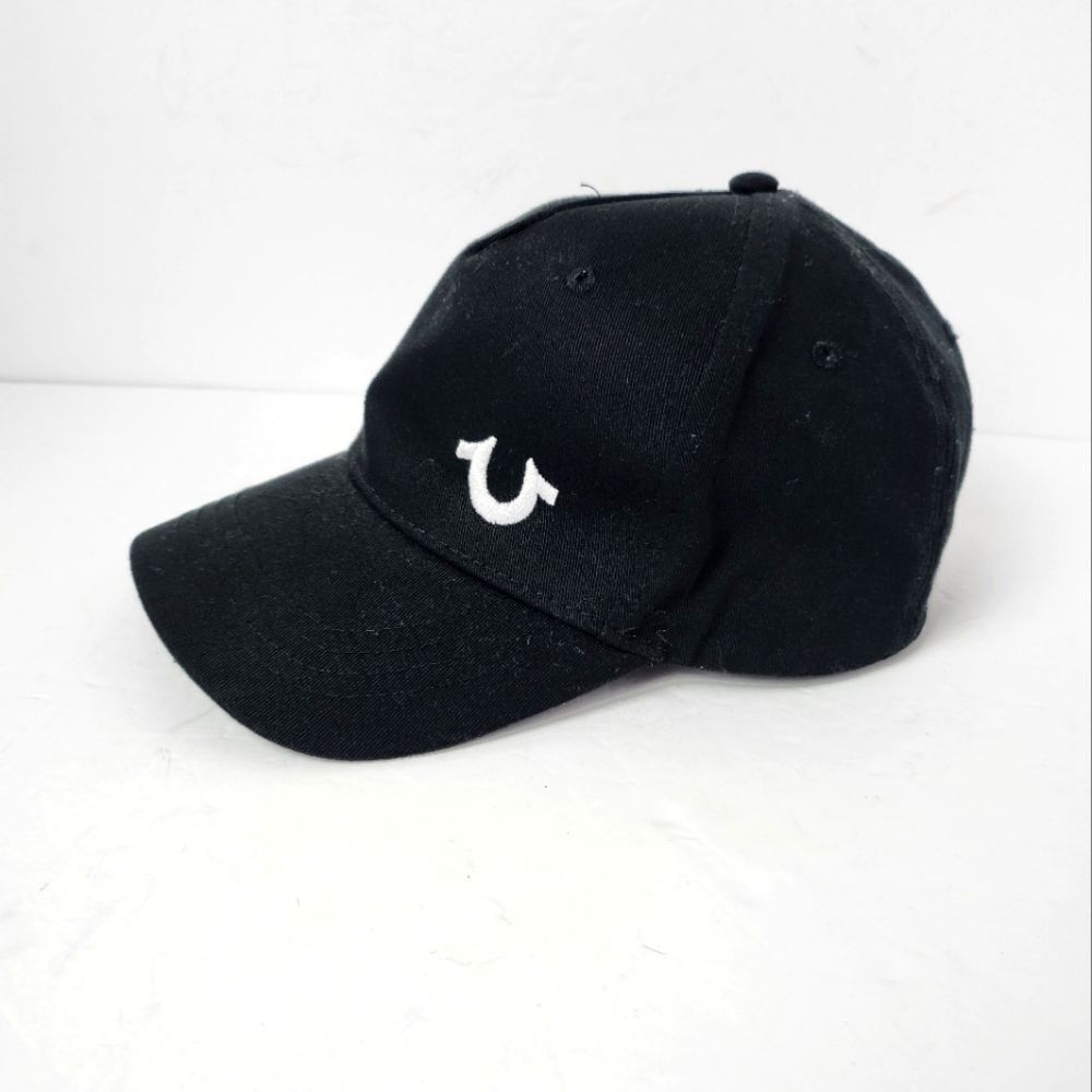 True Religion Snapback Baseball Cap Hat Black White Horseshoe Logo